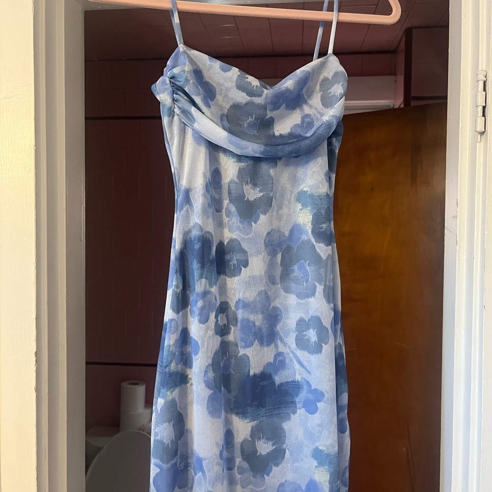 See You Monday Blue and White Slip Dress